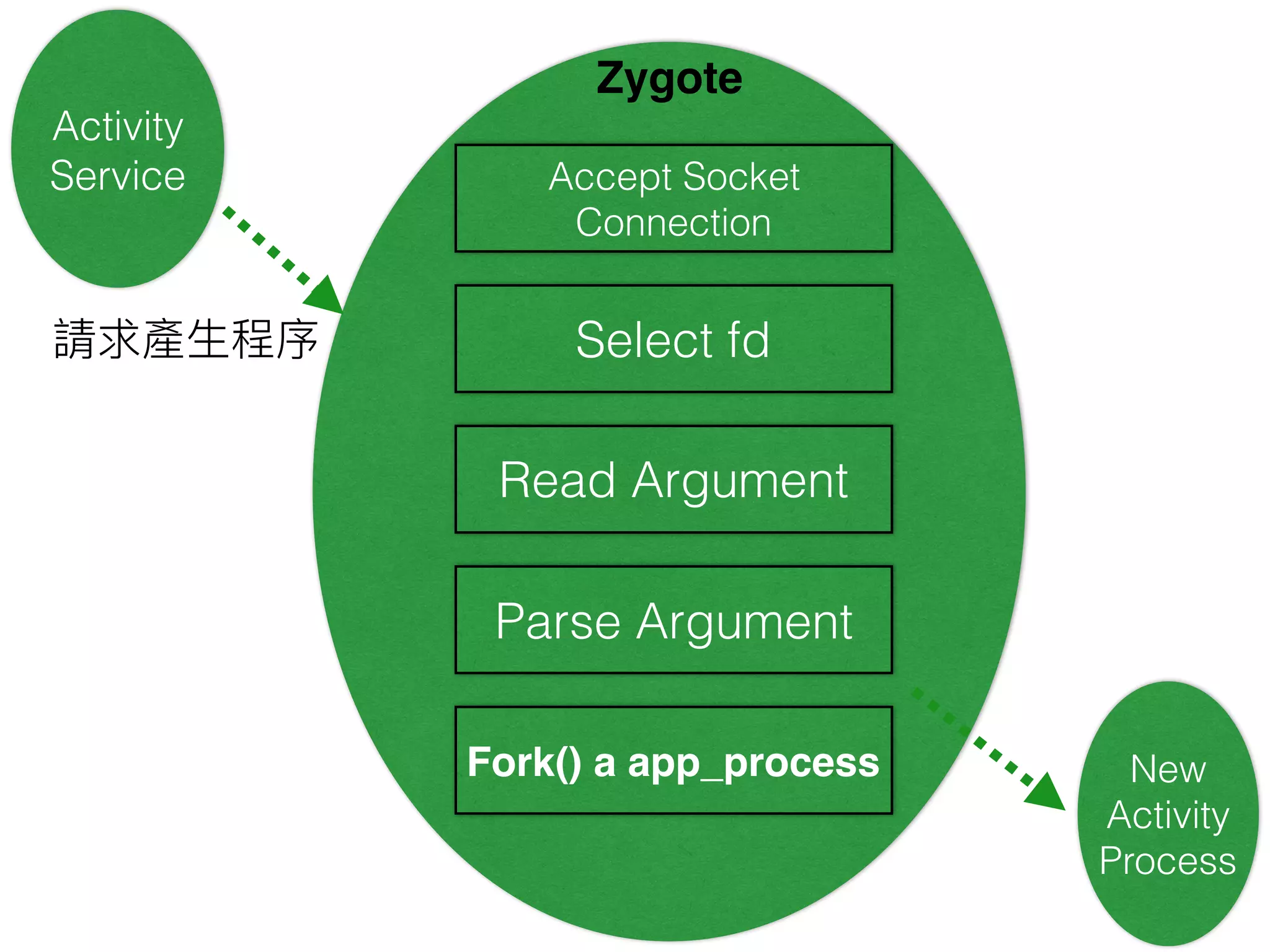 Zygote
•
• =
• zygote system/bin/app_process
• Android
Zygote
 