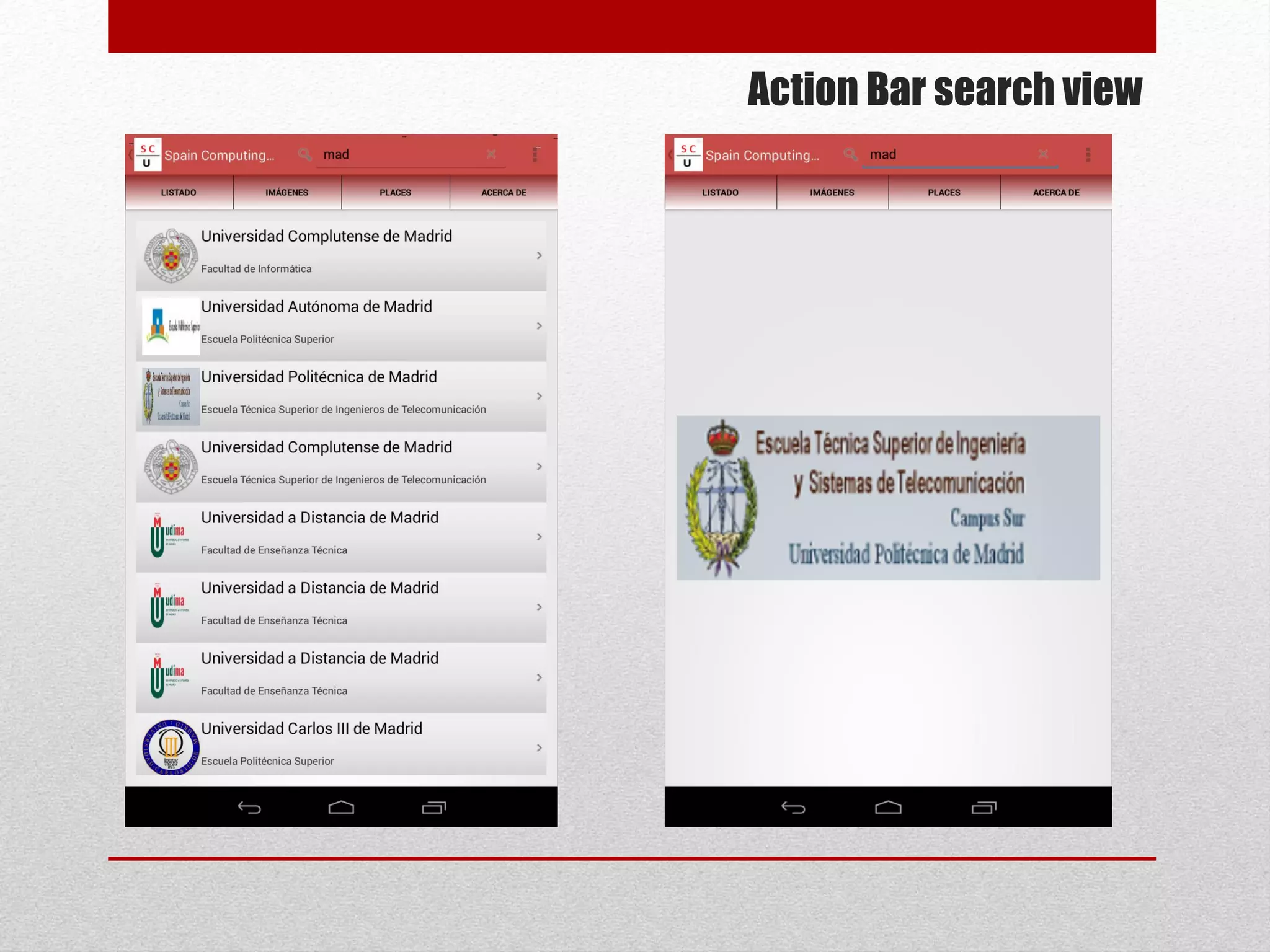 Action Bar search view
 
