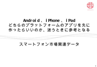 Android 、 iPhone 、 iPad どちらのプラットフォームのアプリを先に作ったらいいのか、迷うときに参考となる スマートフォン市場関連データ 