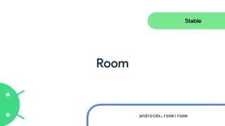 Room
Stable
androidx.room:room
 