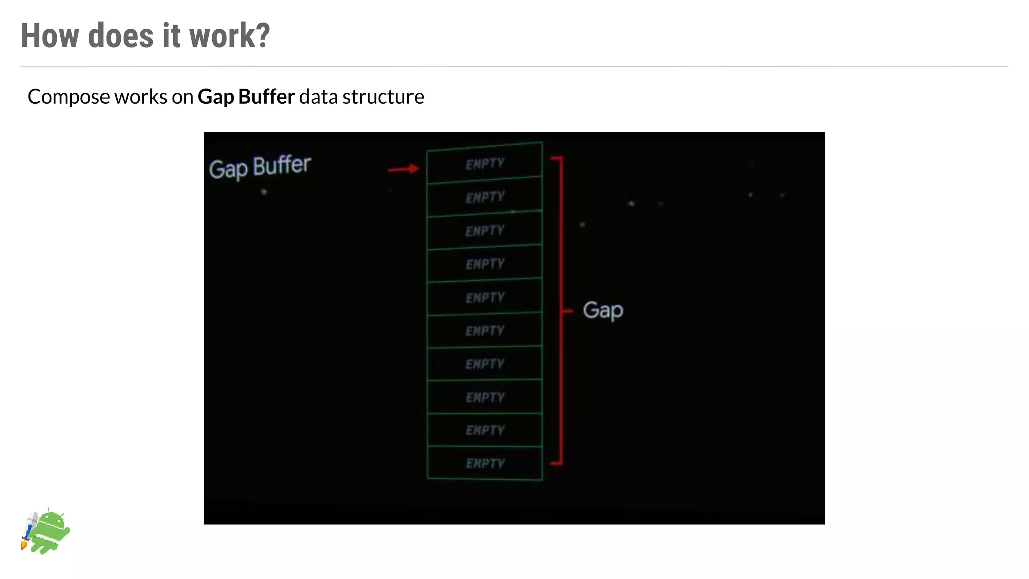 How does it work?
Compose works on Gap Buffer data structure
 