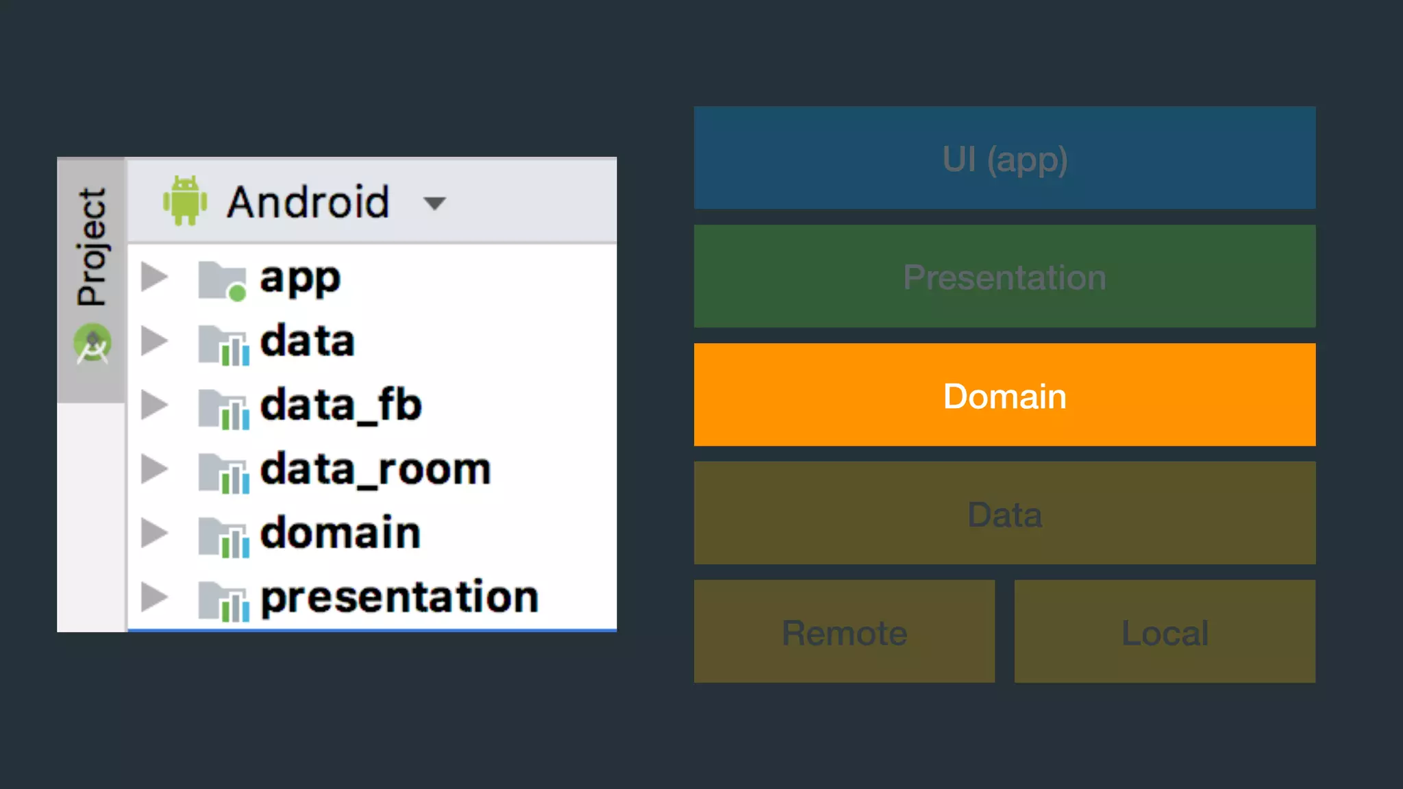 UI (app)
Presentation
Domain
Remote Local
Data
 