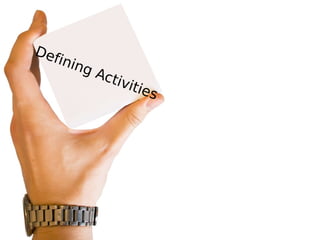 Defining Activities
• Create a class which extends
  „Activitiy“
• Create an entry in
  „AndroidManifest.xml“ for the acti...