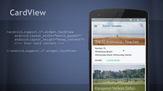 CardView
<android.support.v7.widget.CardView
android:layout_width="match_parent"
android:layout_height="wrap_content">
<!-- Your card content -->
</android.support.v7.widget.CardView>
 