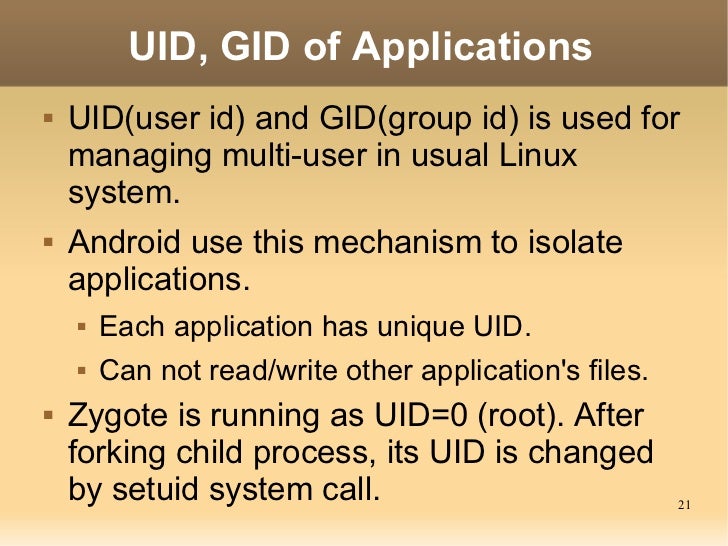 UID, GID of Applications UID(user