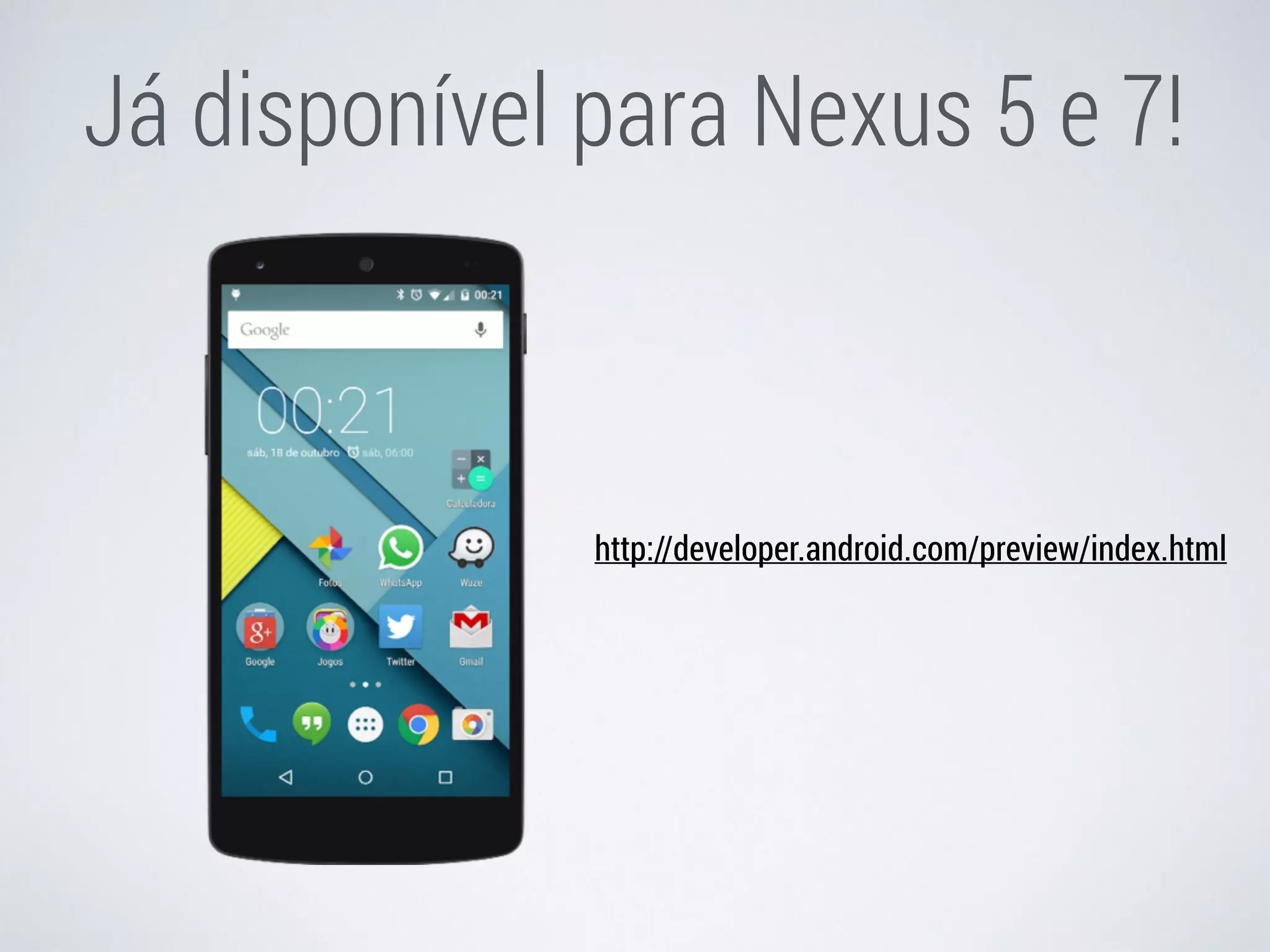 Já disponível para Nexus 5 e 7! 
http://developer.android.com/preview/index.html 
 