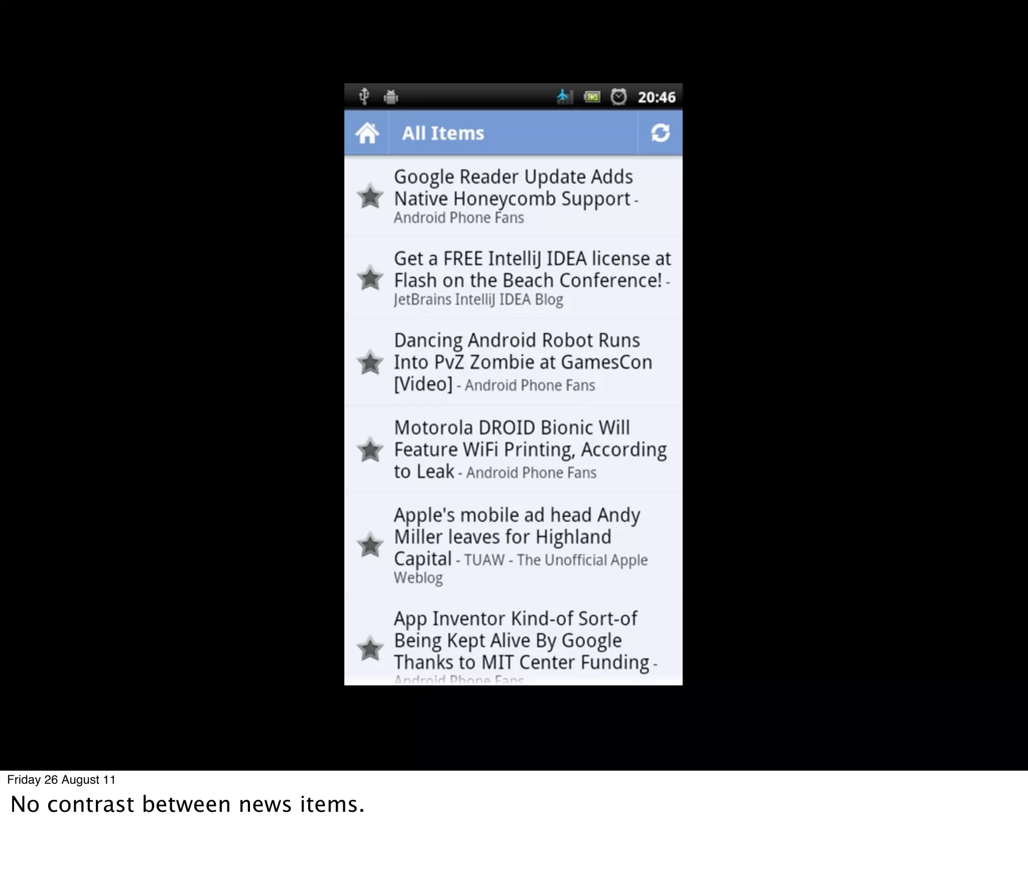 Friday 26 August 11

No contrast between news items.
 