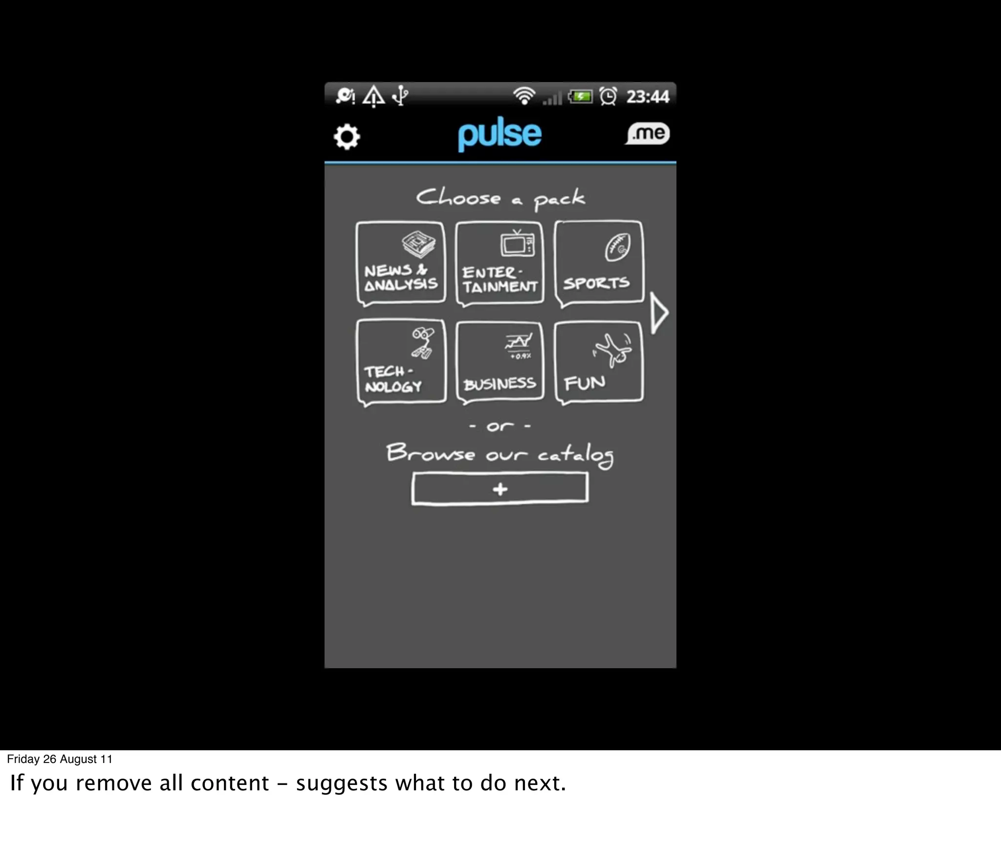Friday 26 August 11

If you remove all content - suggests what to do next.
 
