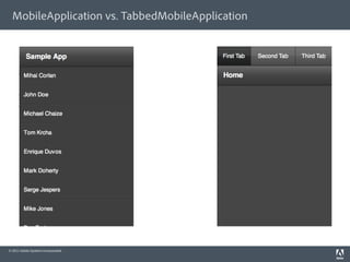 MobileApplication vs. TabbedMobileApplication




© 2011 Adobe Systems Incorporated.
 