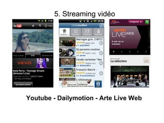 5. Streaming vidéo




Youtube - Dailymotion - Arte Live Web
 