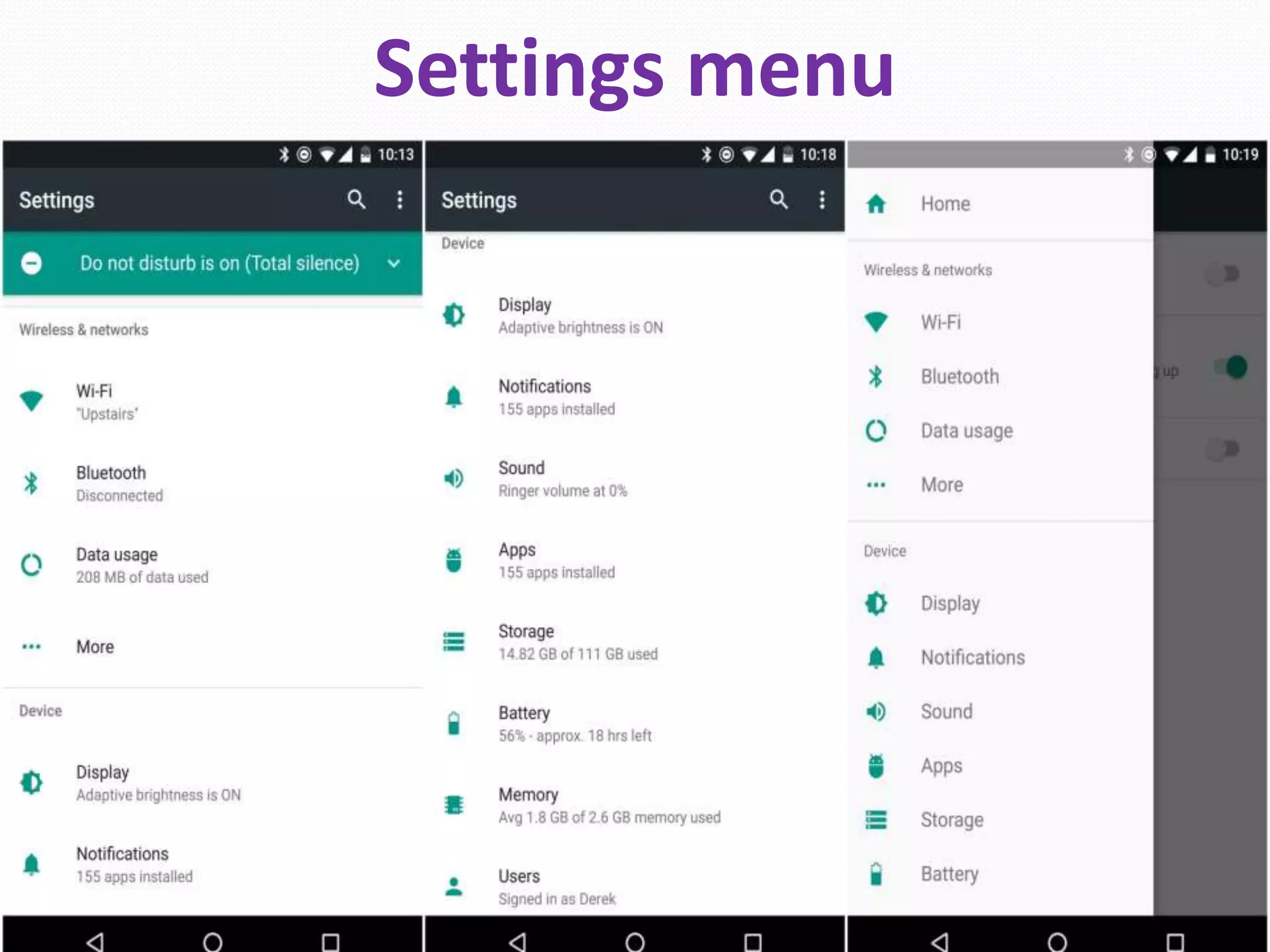 Settings menu
