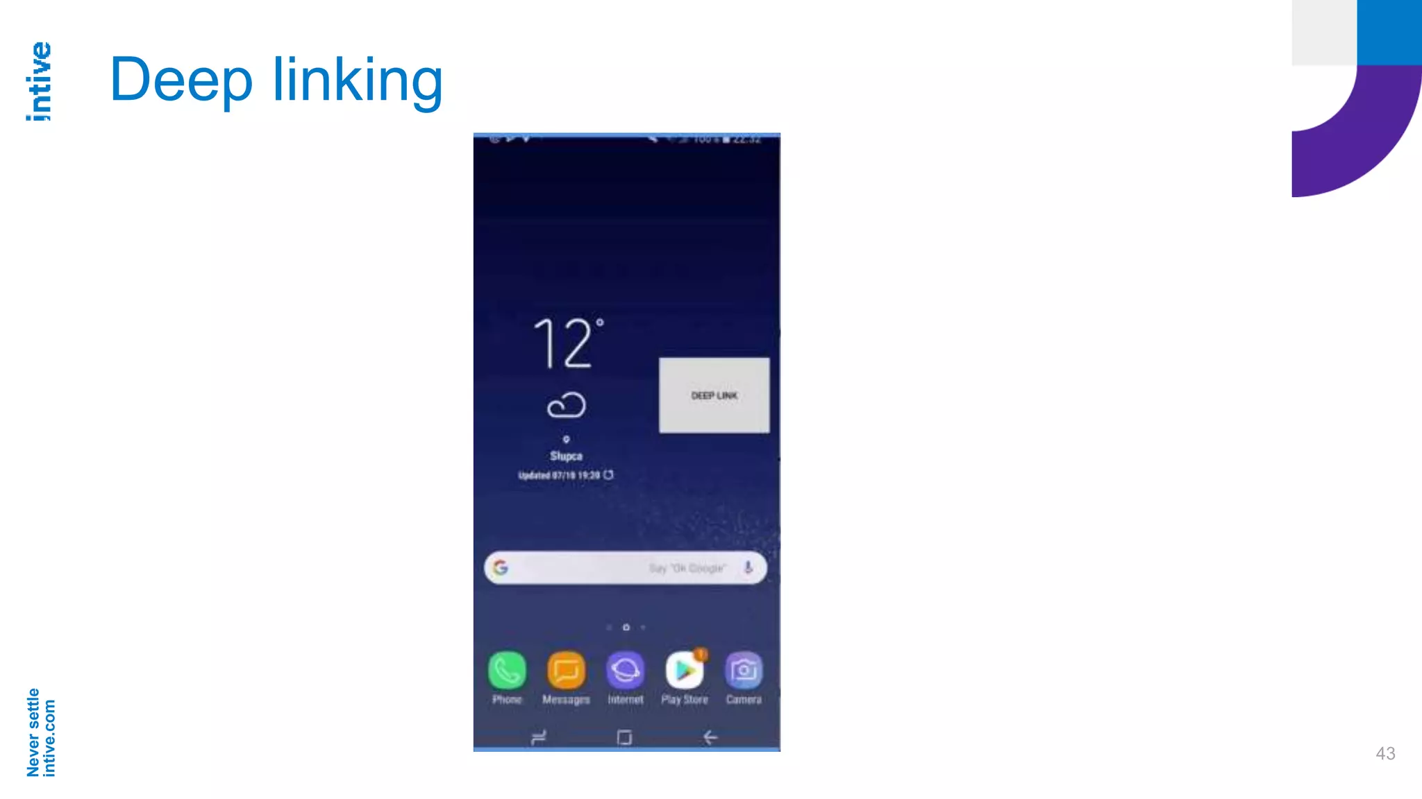 Neversettle
intive.com
43
Deep linking
 