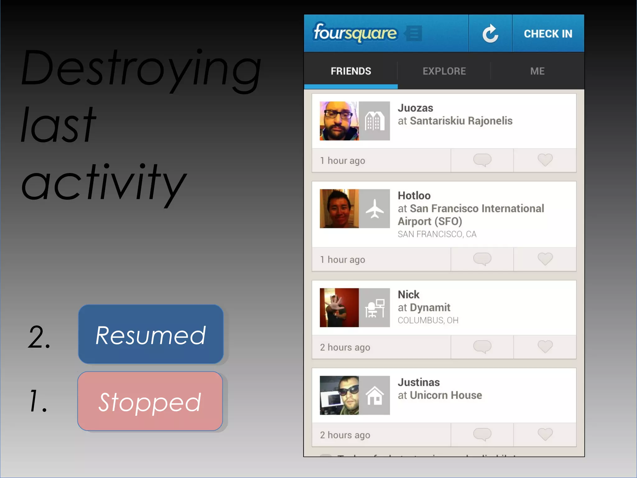 Destroying
last
activity


2.   Resumed

1.   Stopped
 