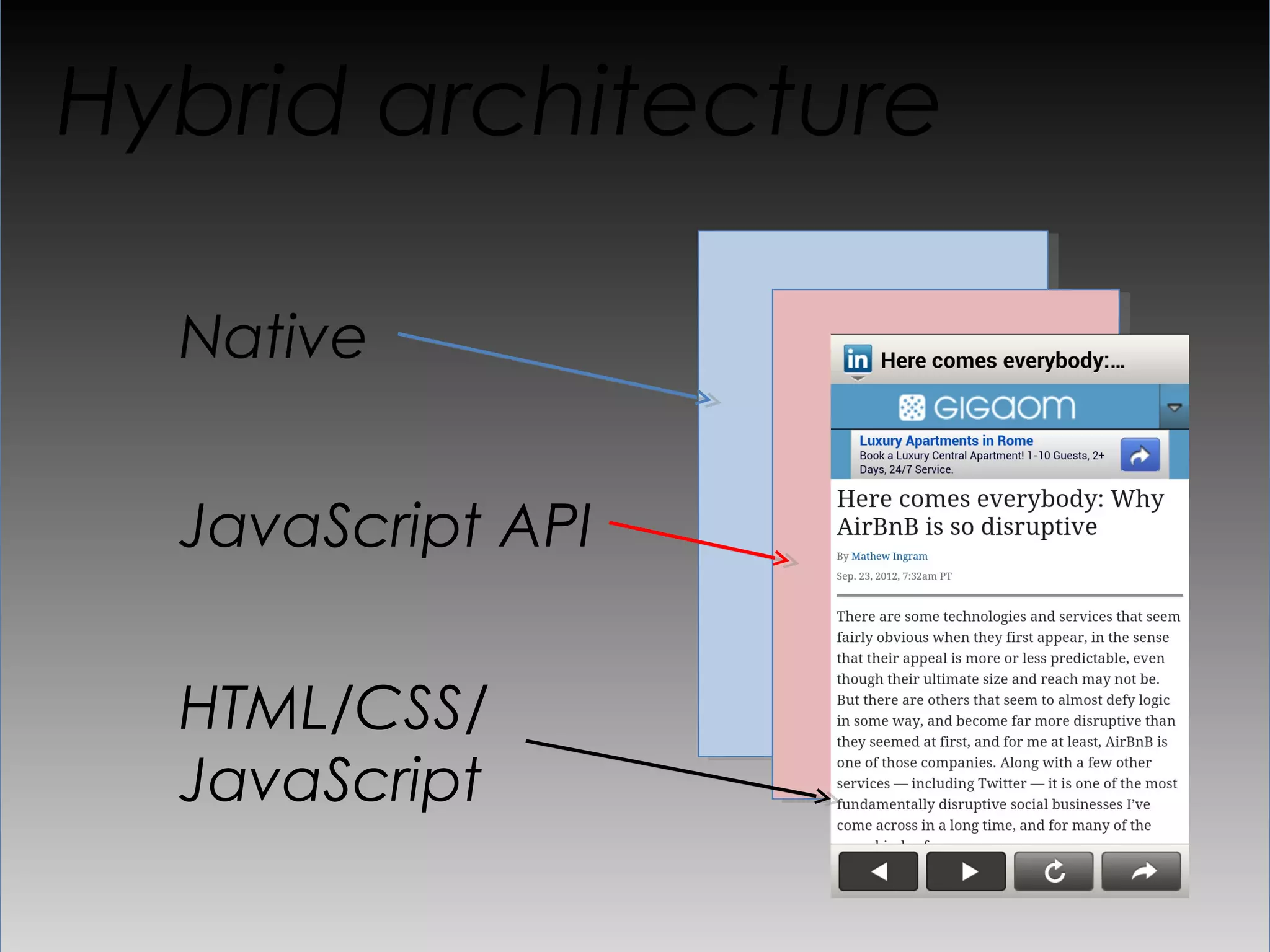Native side
 WebView webView = (WebView)
   findViewByid(R.id.webview);

 webView.addJavascriptInterface(obj, "Android");

 final String html = AssetUtil.readAssetsFile(
     context, filename);

 webView.loadDataWithBaseURL(
   "file://", html, "text/html","utf-8", null);
 
