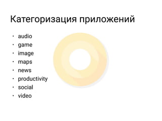AccountManager API
• Управление видимостью аккаунтов для других
приложений
• Теперь можно слушать изменения аккаунтов только
для заданных типов аккаунтов
• Теперь приложение может получить доступ к
аккаунтам, только если аутентикатор создал этот
аккаунт, либо пользователь дал доступ приложению  
Разрешение GET_ACCOUNTS больше недостаточно. Необходимо
использовать AccountManager.newChooseAccountIntent() для
получения доступа
• LOGIN_ACCOUNTS_CHANGED_ACTIONS 
Используйте AccountManager.addOnAccountsUpdatedListener() во
время работы приложения
 