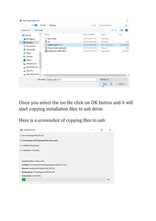 Once you select the iso file click on OK button and it will
start copying installation files to usb drive.
Here is a screenshot of copying files to usb:
 