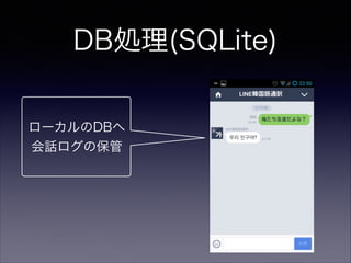 DB処理(SQLite)
ローカルのDBへ
会話ログの保管
 