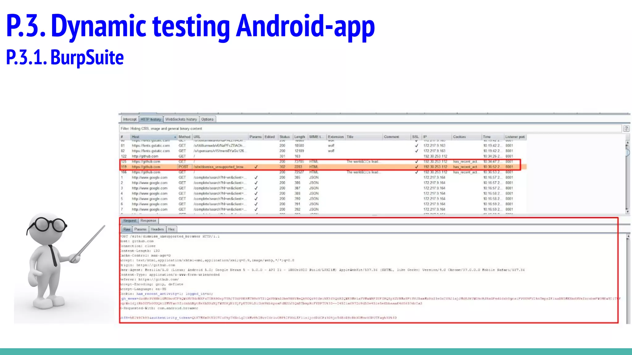 P.3.Dynamic testing Android-app
P.3.1.BurpSuite
 