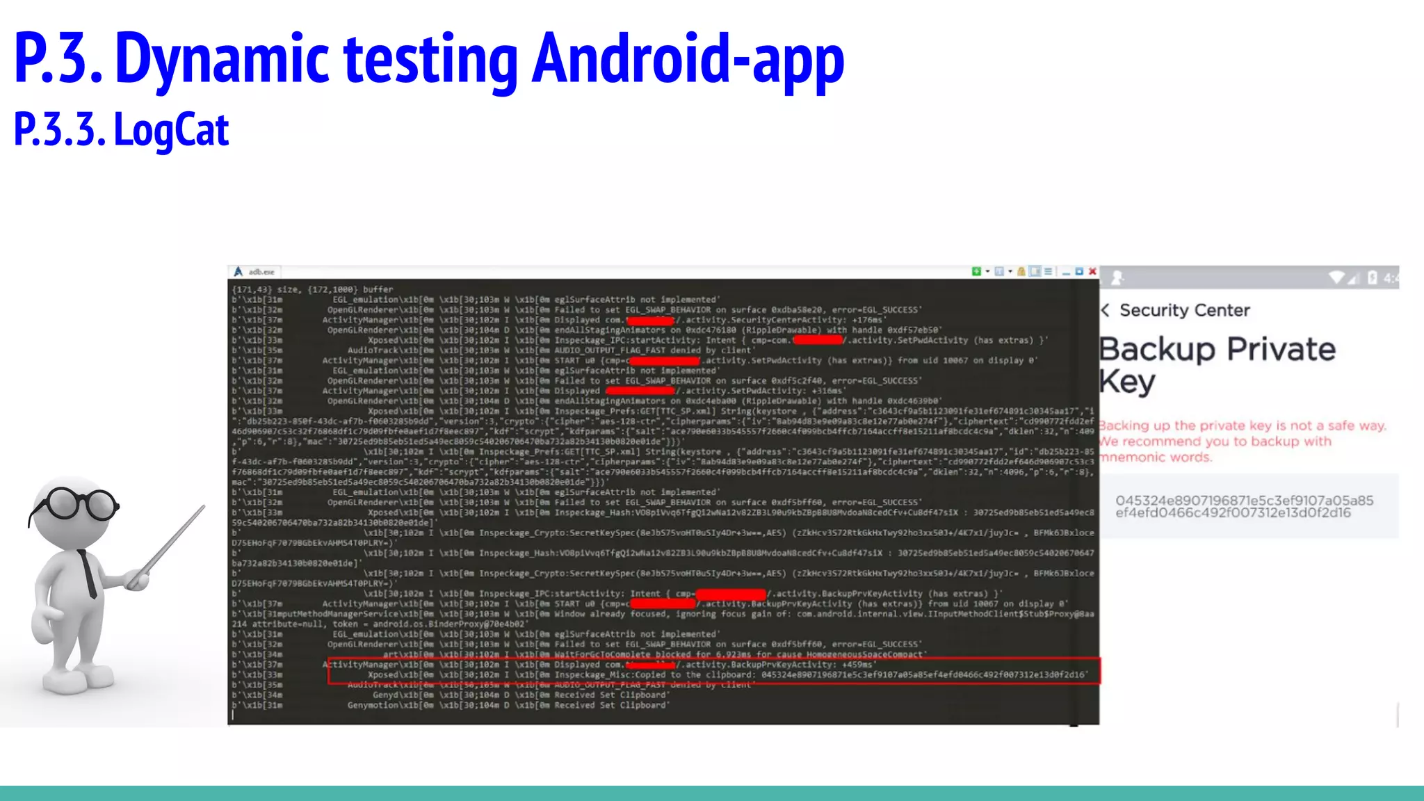 P.3.Dynamic testing Android-app
P.3.3.LogCat
 