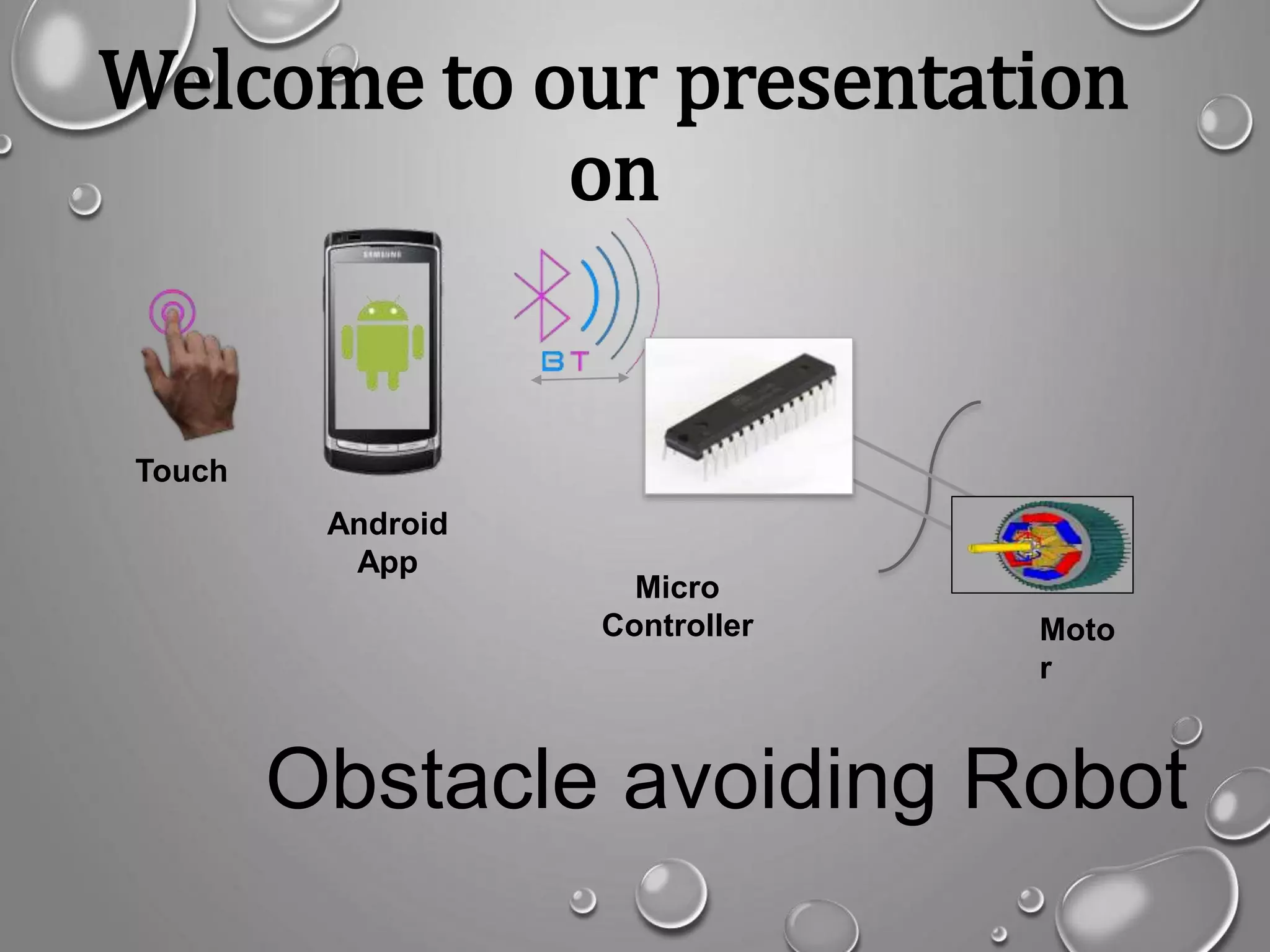 Welcome to our presentation on Touch Android App Micro Controller Moto r Obstacle avoiding Robot 