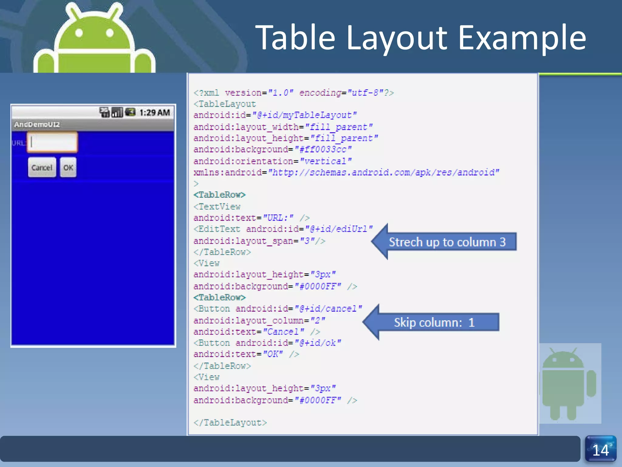 Table Layout Example 