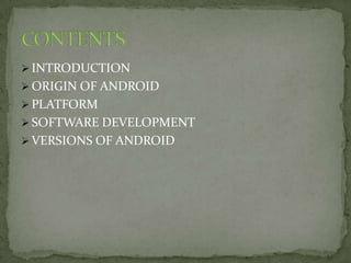  Android is a software cluster for mobile devices that
  includes an operating system OS, key applications and
  middlewa...