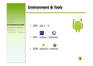 /
W

        • JDK : jdk 5 – 6


h   


        • IDE : eclipse / netbeans



        • SDK: android / undroid
 