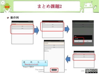 まとめ課題2
動作例

遷
移
先
「NextActivity2」
Toastで表示

名

This material is licensed under the Creative
Commons License BY-NC-SA 4.0.

288

 