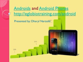 Androids and Android Phones
http://eglobiotraining.com/android
Presented by: Dharyl Narzolis
 
