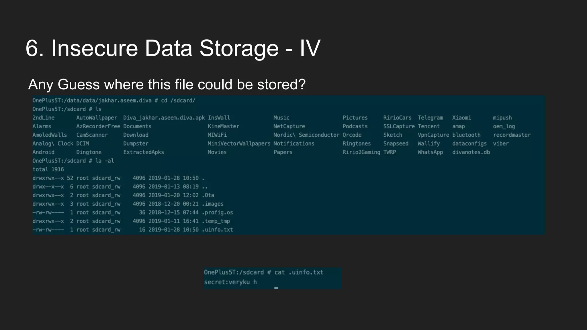 6. Insecure Data Storage - IV
Any Guess where this file could be stored?
 