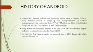 Android Seminar || history || versions||application developement | PPTX