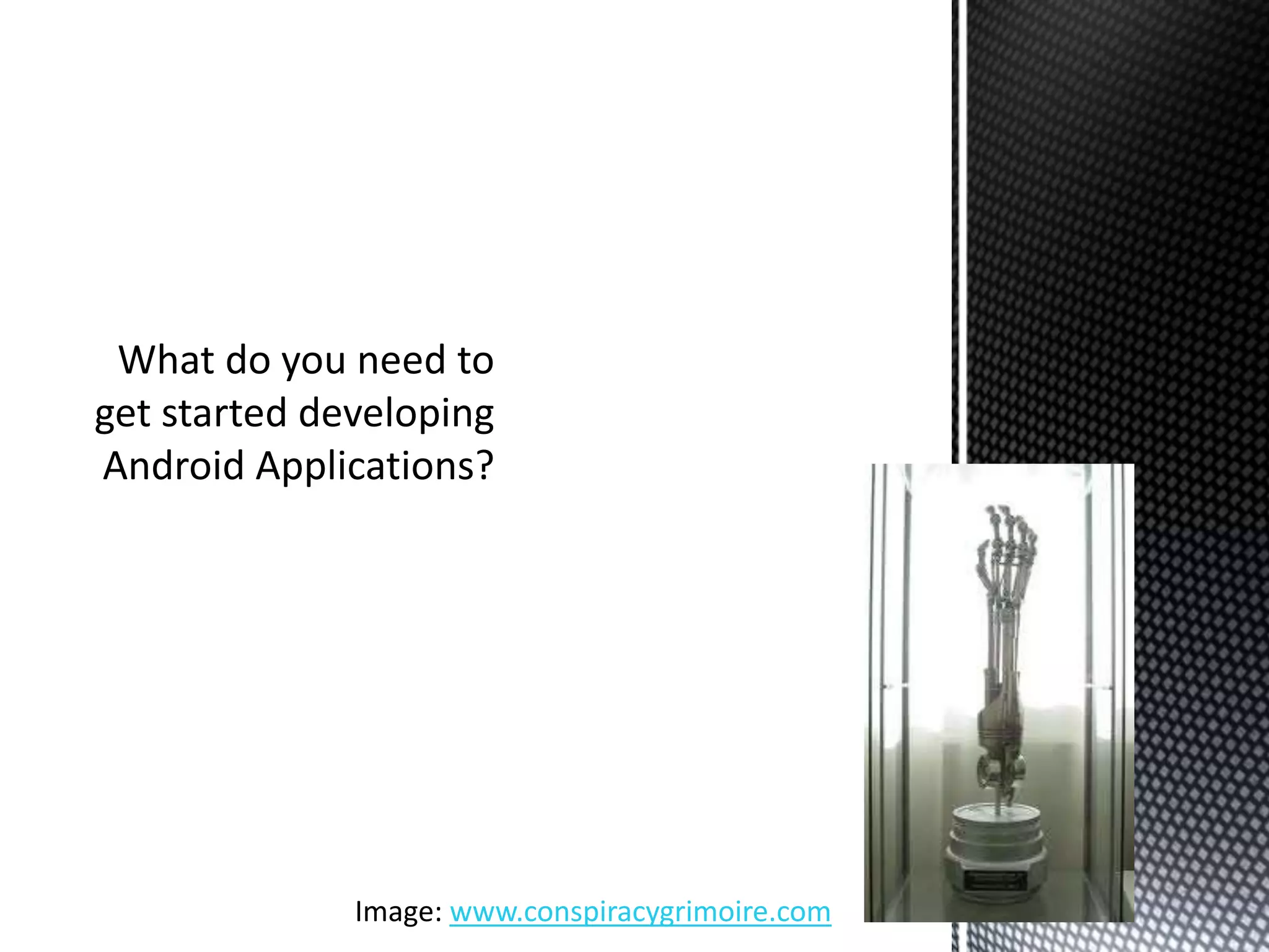 Android consists of Java Applications running on Java core libraries running on a Dalvic Virtual Machine. Some core libraries also written in C/++