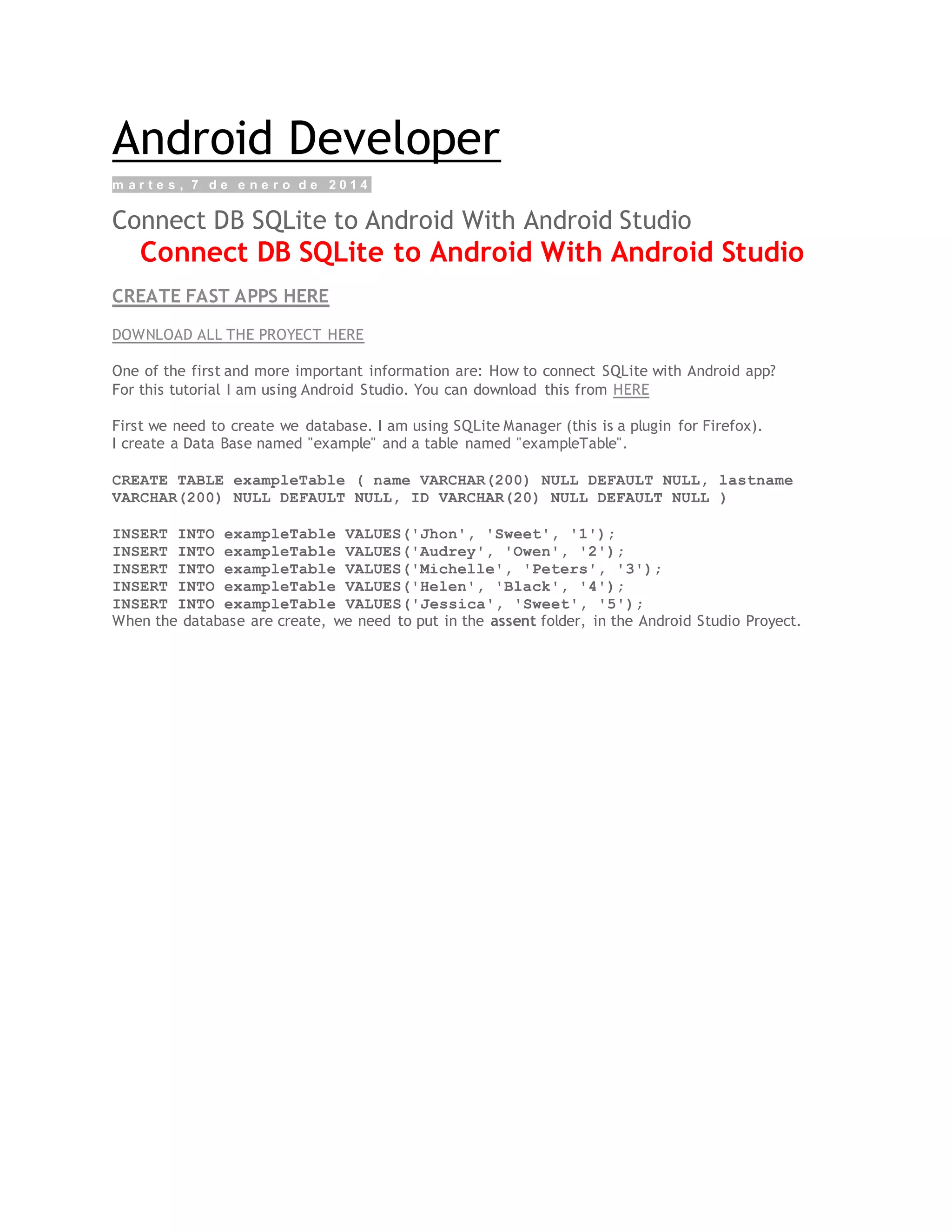 Android sql examples | PDF