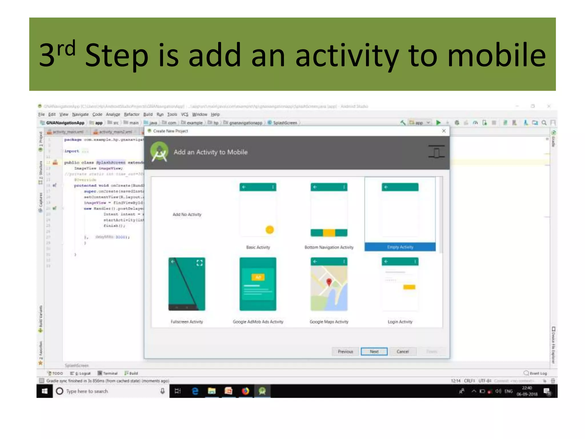 3rd Step is add an activity to mobile