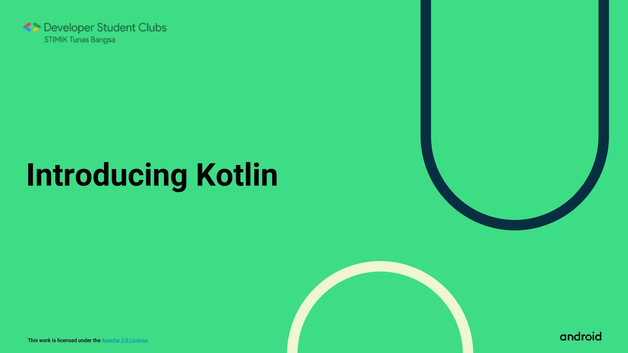 This work is licensed under the Apache 2.0 License
Introducing Kotlin
 