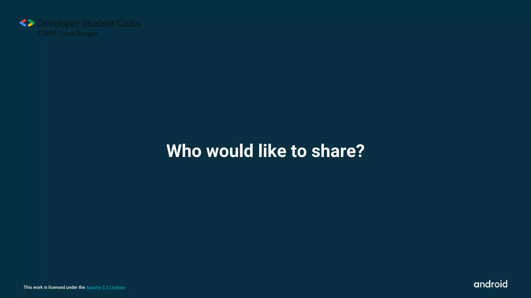 This work is licensed under the Apache 2.0 License
Who would like to share?
 