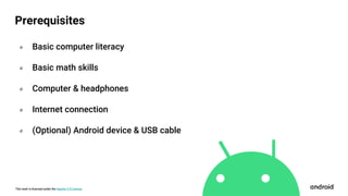 This work is licensed under the Apache 2.0 License
० Basic computer literacy
० Basic math skills
० Computer & headphones
० Internet connection
० (Optional) Android device & USB cable
Prerequisites
 