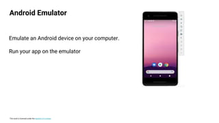 This work is licensed under the Apache 2.0 License
Android Emulator
Emulate an Android device on your computer.
Run your app on the emulator
 