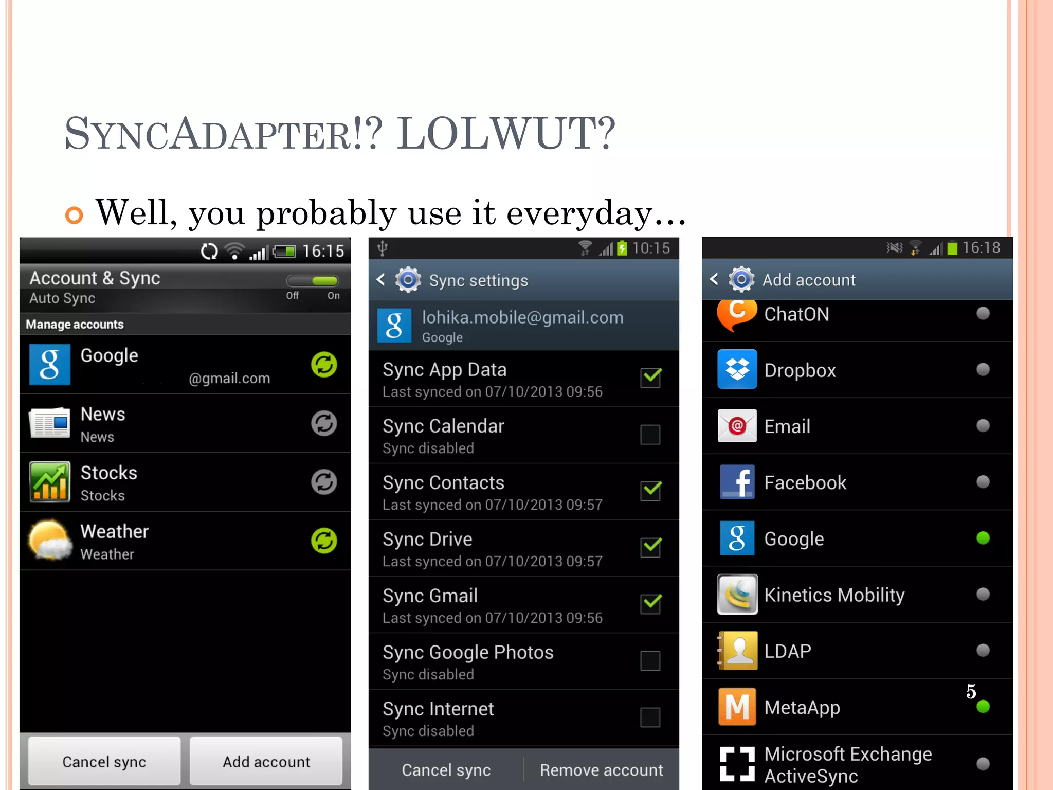 SYNCADAPTER!? LOLWUT?
 Well, you probably use it everyday…
5
 