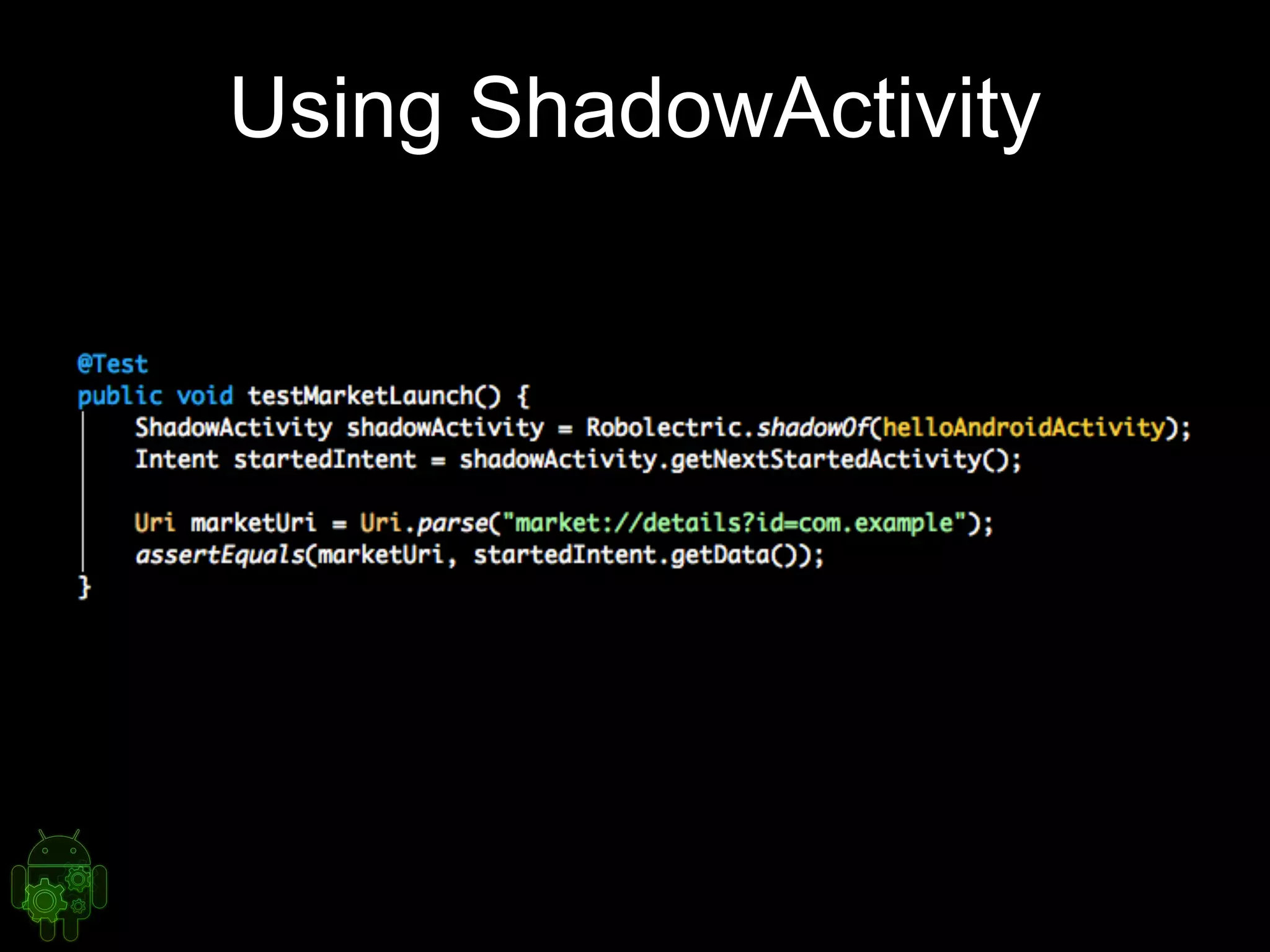 Using ShadowActivity
 