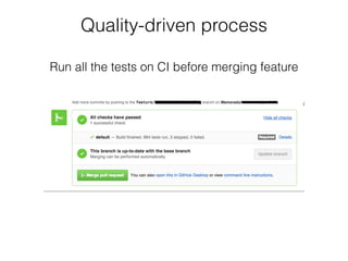 Quality-driven process
Run all the tests on CI before merging feature
 