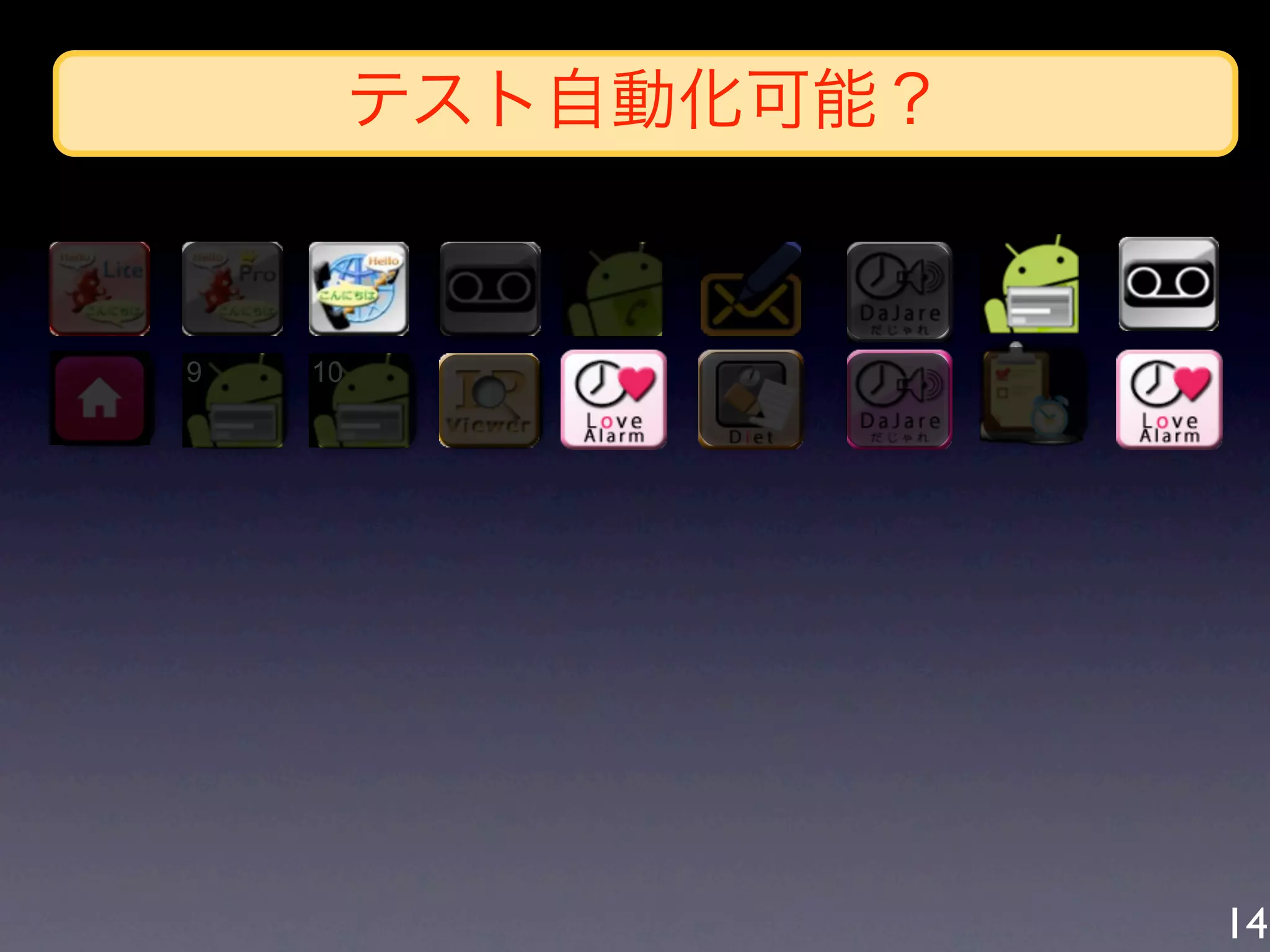 テスト自動化可能？


9   10




                     14
 