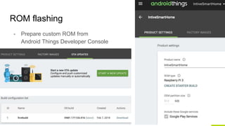 ROM flashing
- Prepare custom ROM from
Android Things Developer Console
ACa
 