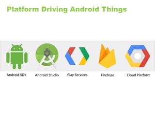 Android SDK Android Studio Play Services Firebase Cloud Platform
Platform Driving Android Things
 