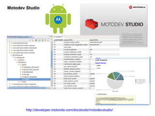 Motodev Studio http://developer.motorola.com/docstools/motodevstudio/ 