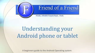A beginners guide to the Android Operating system.
Understanding your
Android phone or tablet
 