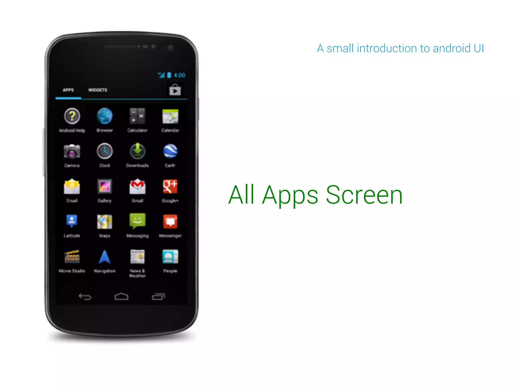 A small introduction to android UI
All Apps Screen
 