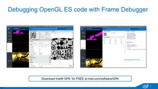 30
Debugging OpenGL ES code with Frame Debugger
Download Intel® GPA for FREE at intel.com/software/GPA
 