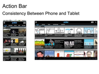 Action Bar
Consistency Between Phone and Tablet
 