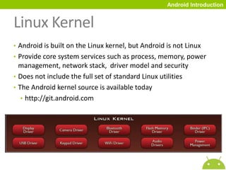 Software Development Kit (SDK)Android IntroductionEmbeded SystemWikipedia :An embedded system is a computer system designed to perform one or a few dedicated functionsoften with real-time computing constraints. It is embedded as part of a complete device often including hardware and mechanical parts.Embedded systems are controlled by a main processing core that is typically either a microcontroller or a digital signal processor (DSP).